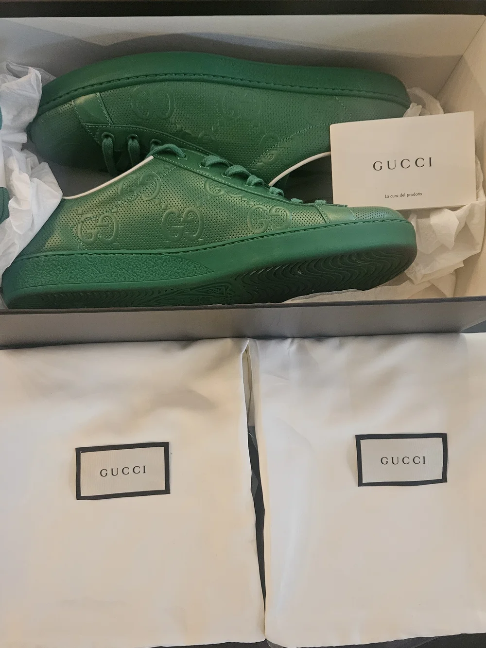 Gucci Green Embossed GG Leather Low-Top Sneakers